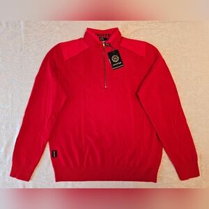 Wool and Cashmere Sweater Men's Quarter Zip Red, Size Medium, Snover, NWT